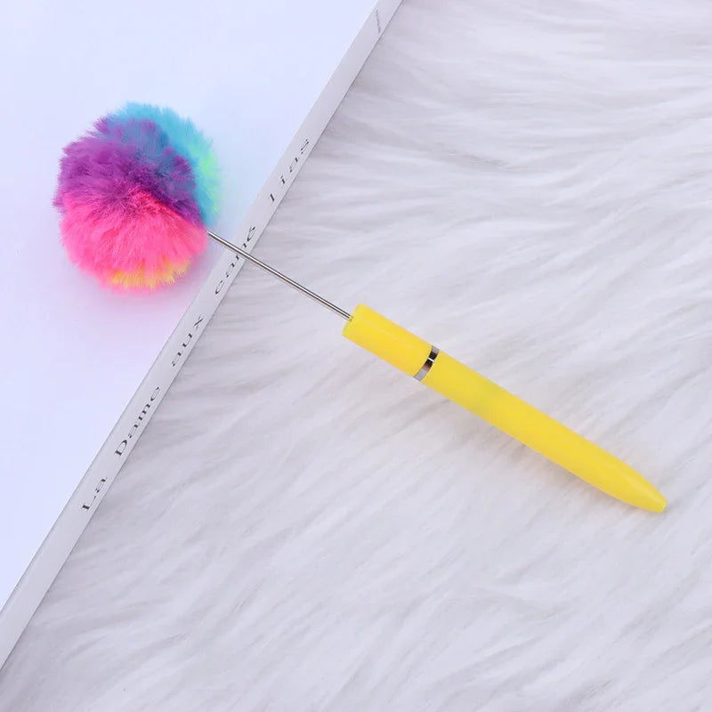 Long hair ball bead pen ins macaron color furry rotating ballpoint pen