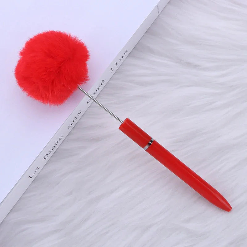 Long hair ball bead pen ins macaron color furry rotating ballpoint pen