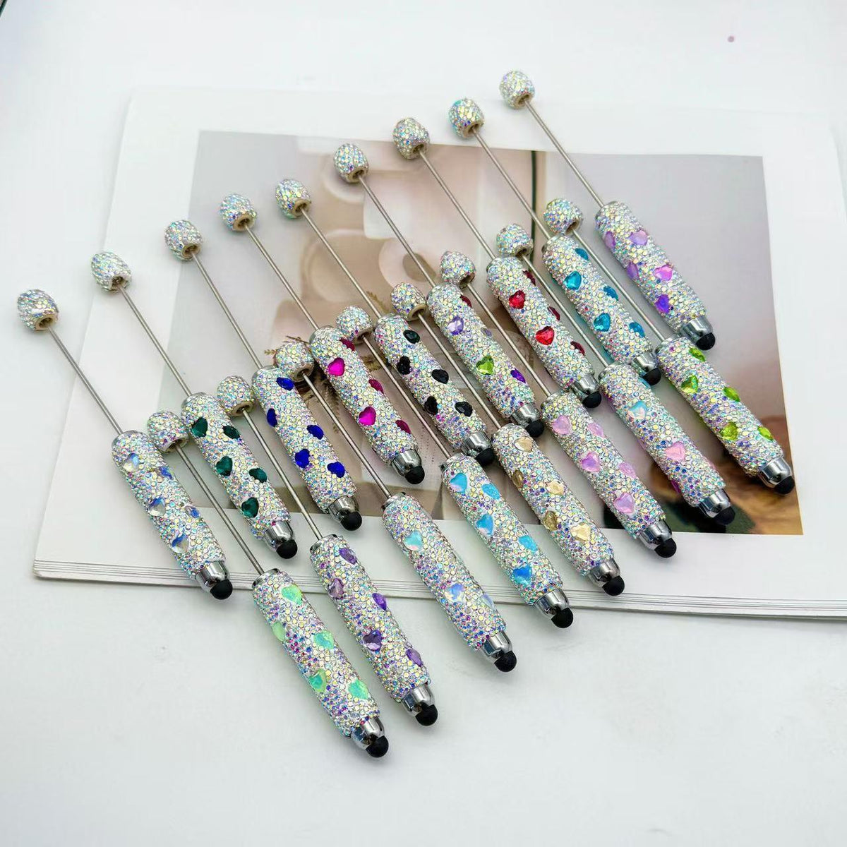Heart Touch Screen Diamond Bead Pen Colorful Rhinestone Cute Grain Pen Multifunctional | DIY Beadable Pen Craft Gift Idea