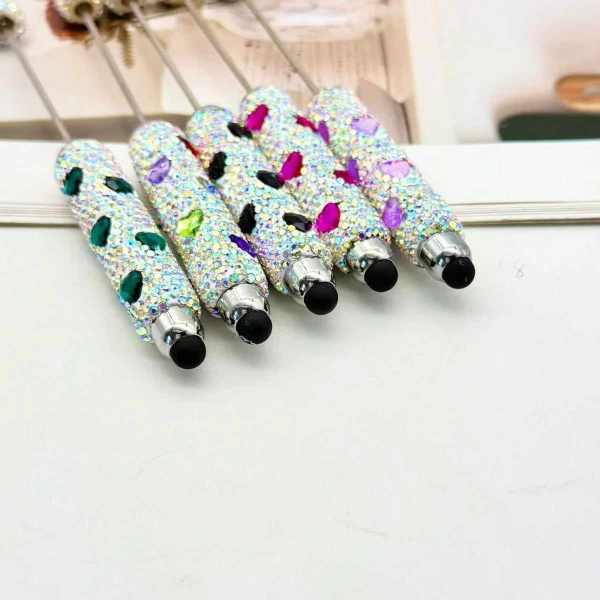 Heart Touch Screen Diamond Bead Pen Colorful Rhinestone Cute Grain Pen Multifunctional | DIY Beadable Pen Craft Gift Idea