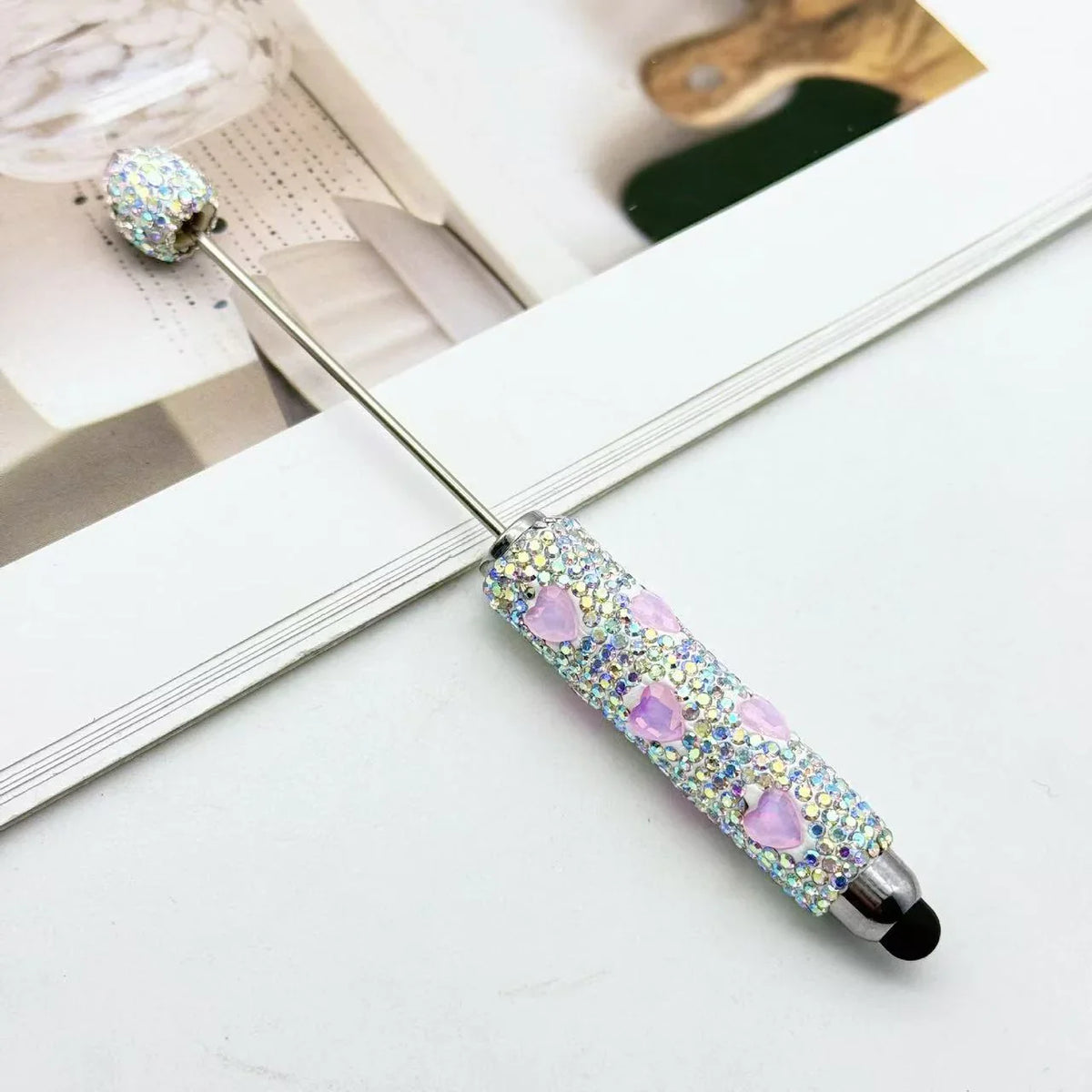 Heart Touch Screen Diamond Bead Pen Colorful Rhinestone Cute Grain Pen Multifunctional | DIY Beadable Pen Craft Gift Idea