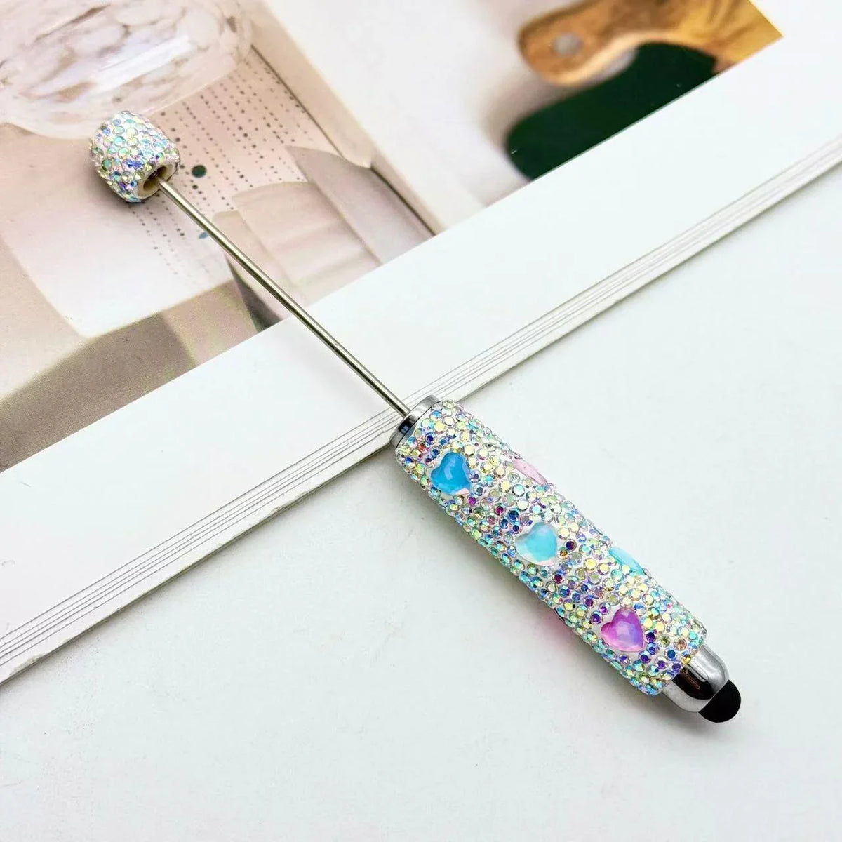 Heart Touch Screen Diamond Bead Pen Colorful Rhinestone Cute Grain Pen Multifunctional | DIY Beadable Pen Craft Gift Idea