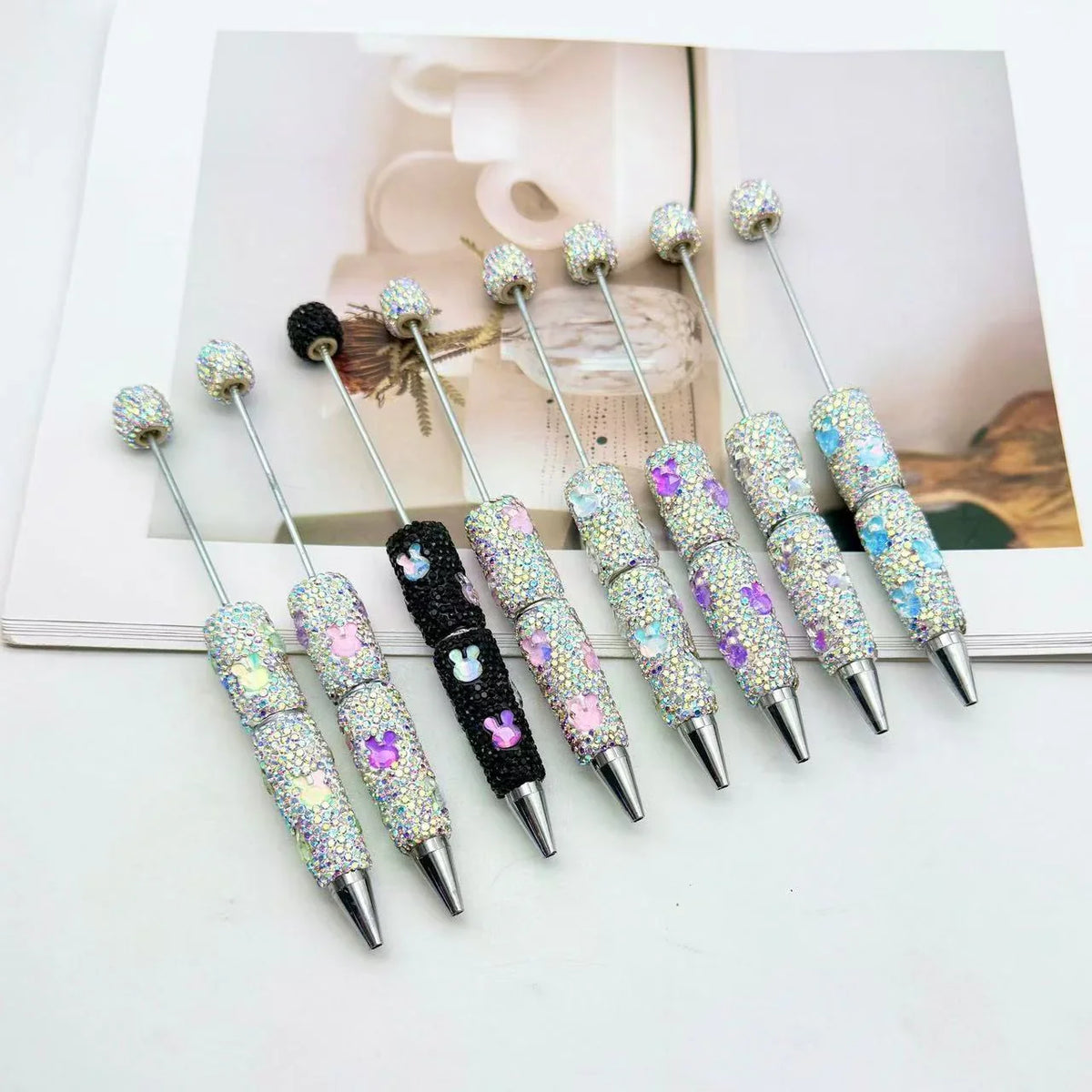 Bunny Diamond Bead Pen Creative Colorful Mocha Cute Grain Pen | DIY Beadable Pen Craft Gift Idea
