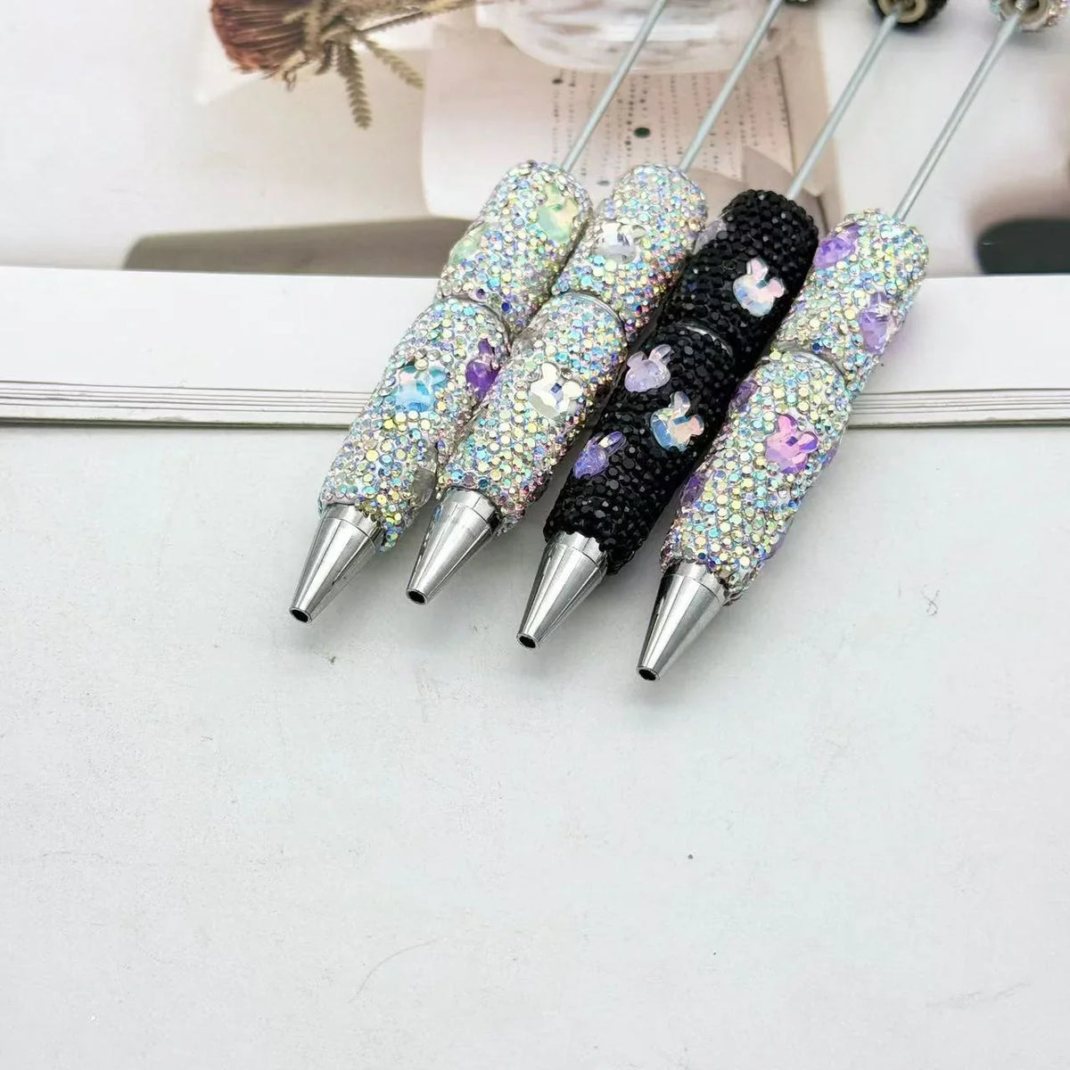 Bunny Diamond Bead Pen Creative Colorful Mocha Cute Grain Pen | DIY Beadable Pen Craft Gift Idea