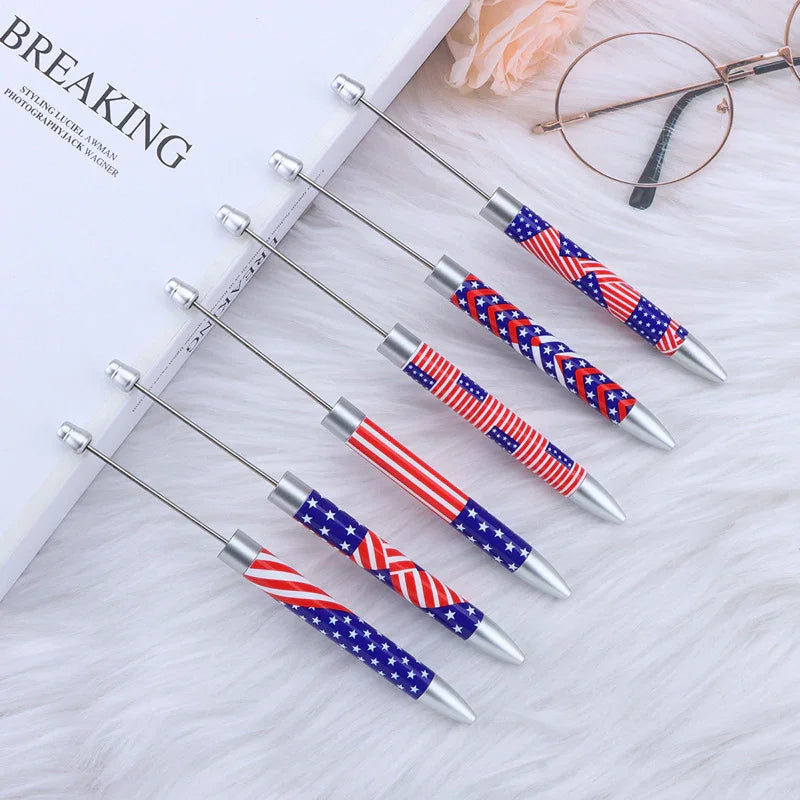 Long flag print beaded pen, educational handmade beaded pen