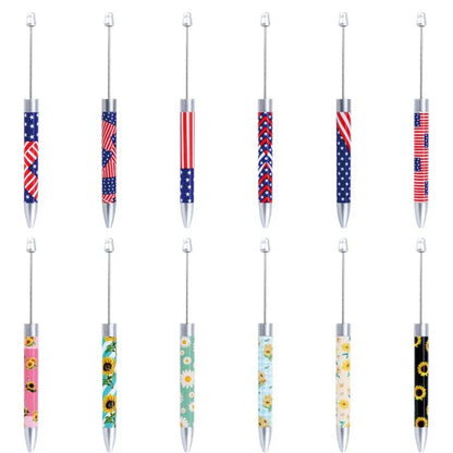 Long flag print beaded pen, educational handmade beaded pen