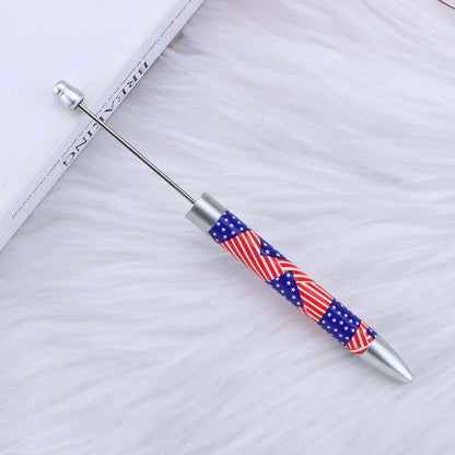 Long flag print beaded pen, educational handmade beaded pen
