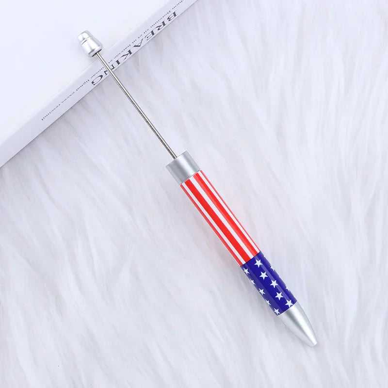 Long flag print beaded pen, educational handmade beaded pen
