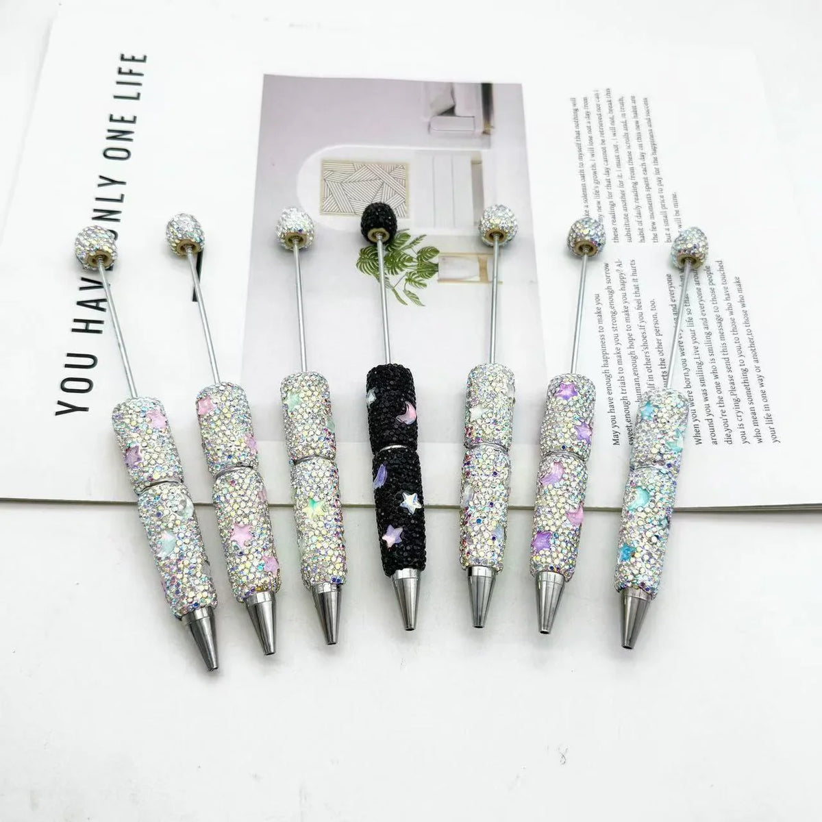 Star-shaped Diamond Bead Pen Fun Mocha Moon Ballpoint Pen | DIY Beadable Pen Craft Gift Idea