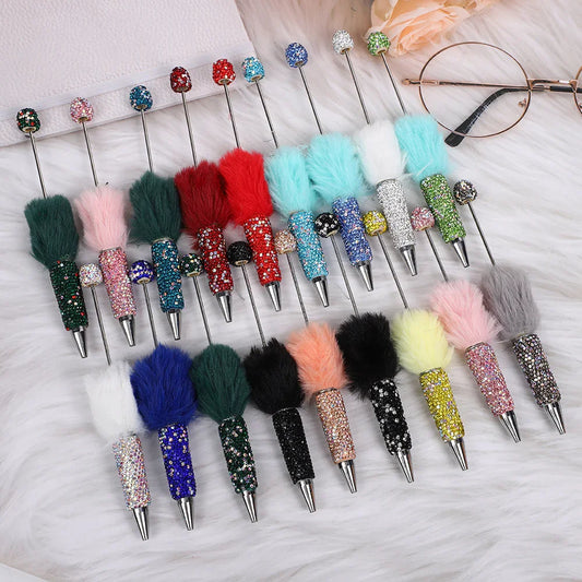 AB plush diamond bead pen DIY furry diamond ballpoint pen