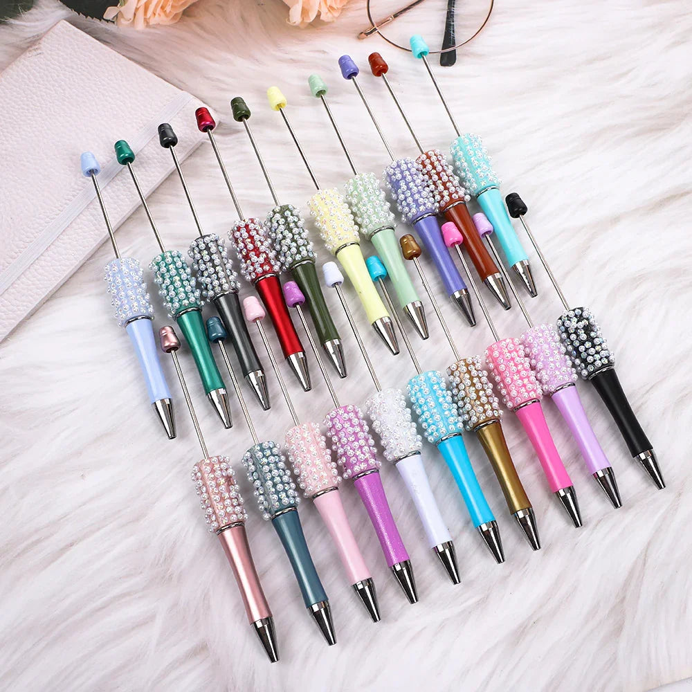 Pearl agate bead pen hand-threaded cute bead pen gradient three-color ballpoint pen | DIY Beadable Pen Craft Gift Idea
