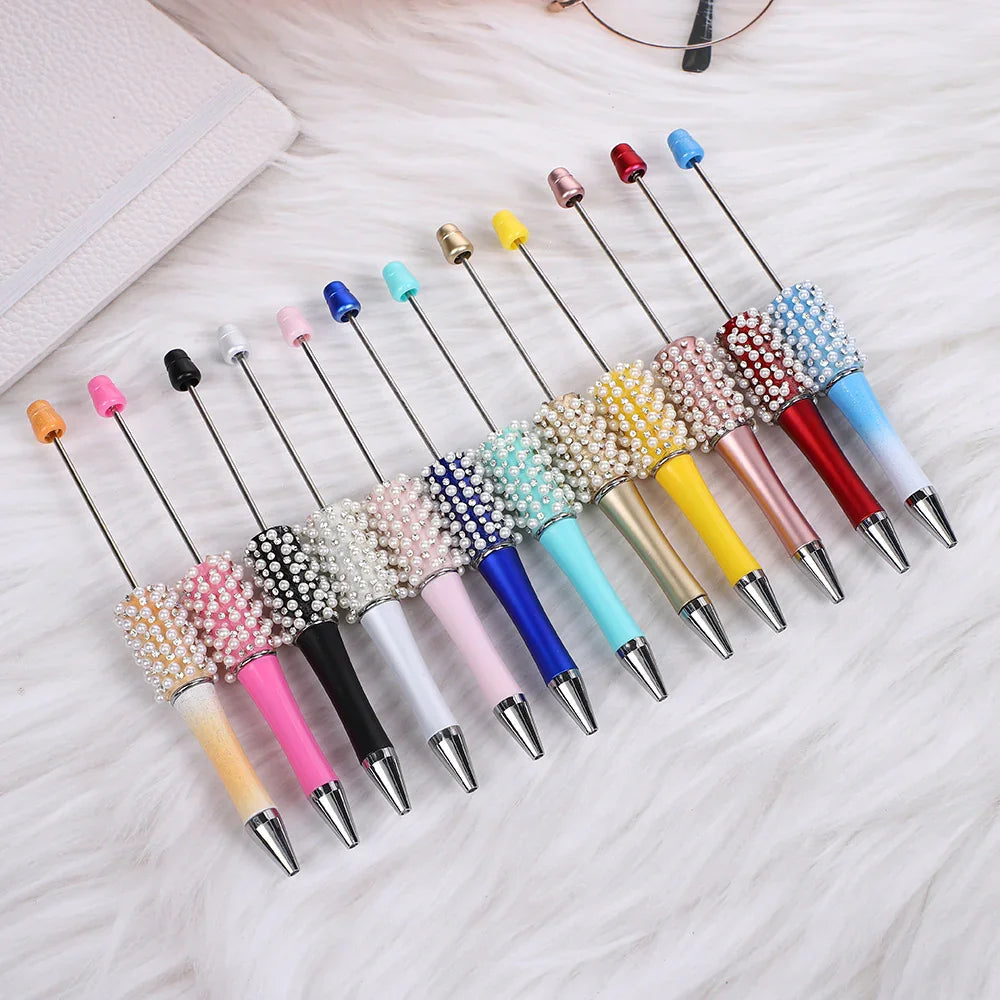 Pearl agate bead pen hand-threaded cute bead pen gradient three-color ballpoint pen | DIY Beadable Pen Craft Gift Idea
