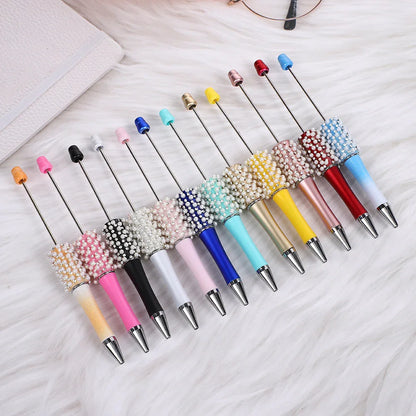 Pearl agate bead pen hand-threaded cute bead pen gradient three-color ballpoint pen