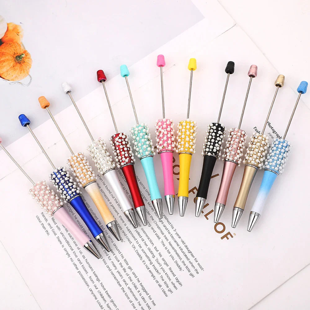 Pearl agate bead pen hand-threaded cute bead pen gradient three-color ballpoint pen | DIY Beadable Pen Craft Gift Idea
