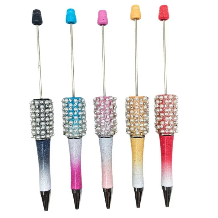 Pearl agate bead pen hand-threaded cute bead pen gradient three-color ballpoint pen | DIY Beadable Pen Craft Gift Idea