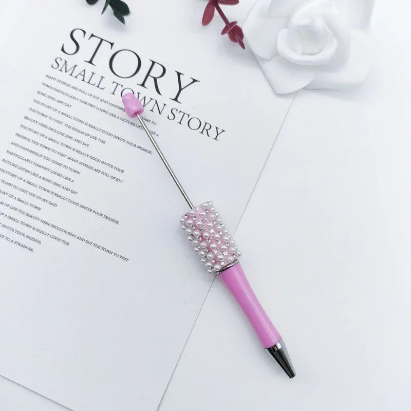 Pearl agate bead pen hand-threaded cute bead pen gradient three-color ballpoint pen | DIY Beadable Pen Craft Gift Idea