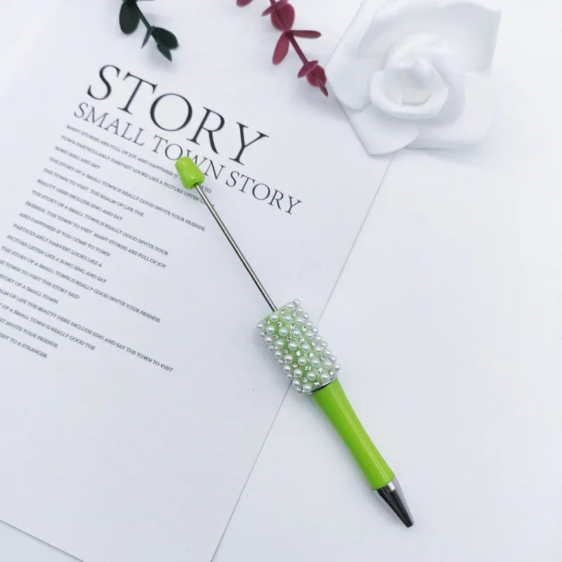 Pearl agate bead pen hand-threaded cute bead pen gradient three-color ballpoint pen