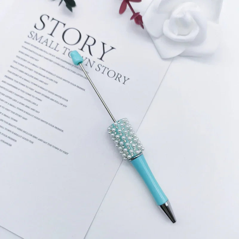 Pearl agate bead pen hand-threaded cute bead pen gradient three-color ballpoint pen | DIY Beadable Pen Craft Gift Idea