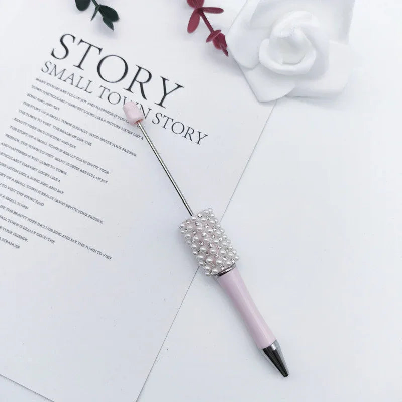 Pearl agate bead pen hand-threaded cute bead pen gradient three-color ballpoint pen | DIY Beadable Pen Craft Gift Idea
