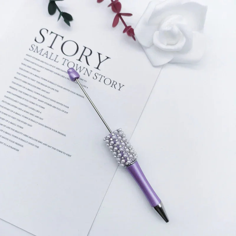 Pearl agate bead pen hand-threaded cute bead pen gradient three-color ballpoint pen | DIY Beadable Pen Craft Gift Idea