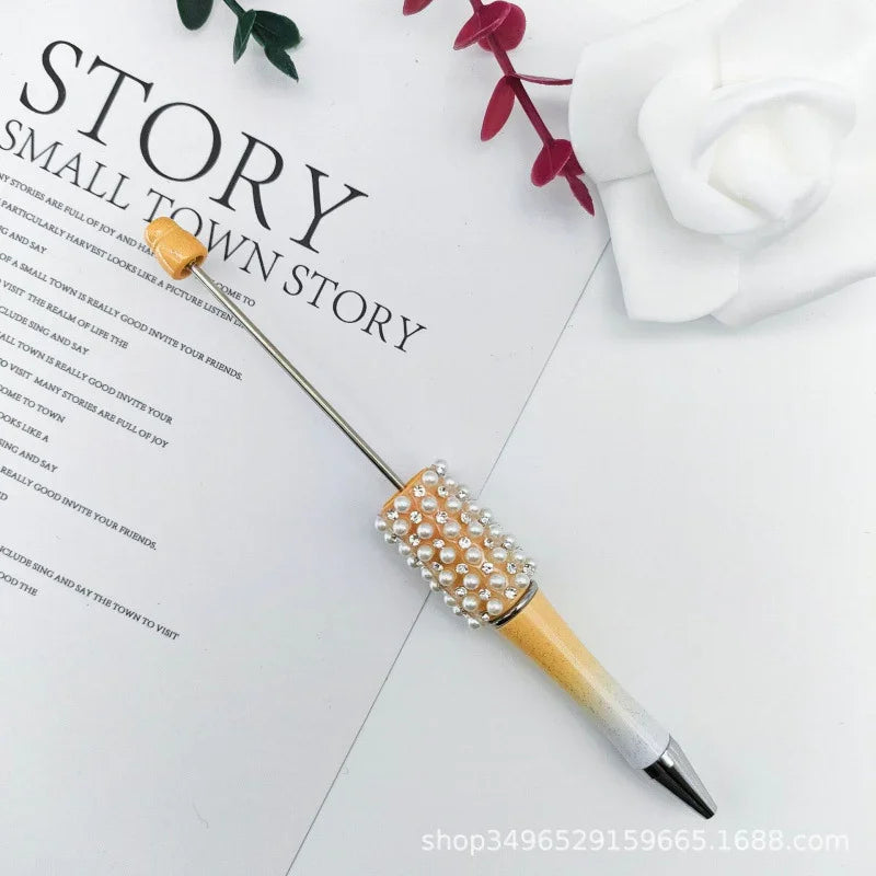 Pearl agate bead pen hand-threaded cute bead pen gradient three-color ballpoint pen | DIY Beadable Pen Craft Gift Idea