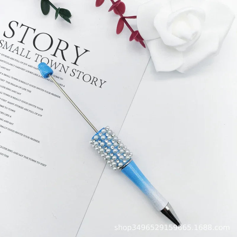 Pearl agate bead pen hand-threaded cute bead pen gradient three-color ballpoint pen | DIY Beadable Pen Craft Gift Idea