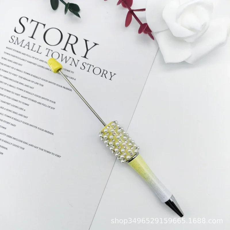 Pearl agate bead pen hand-threaded cute bead pen gradient three-color ballpoint pen | DIY Beadable Pen Craft Gift Idea
