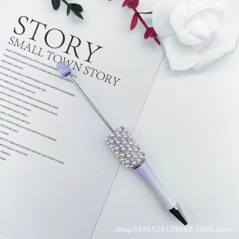 Pearl agate bead pen hand-threaded cute bead pen gradient three-color ballpoint pen | DIY Beadable Pen Craft Gift Idea