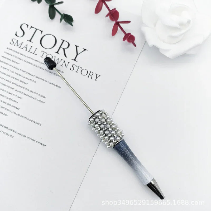 Pearl agate bead pen hand-threaded cute bead pen gradient three-color ballpoint pen | DIY Beadable Pen Craft Gift Idea
