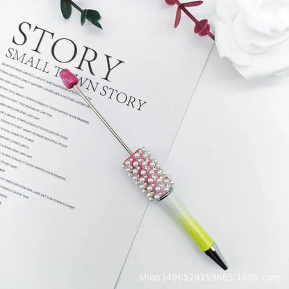 Pearl agate bead pen hand-threaded cute bead pen gradient three-color ballpoint pen