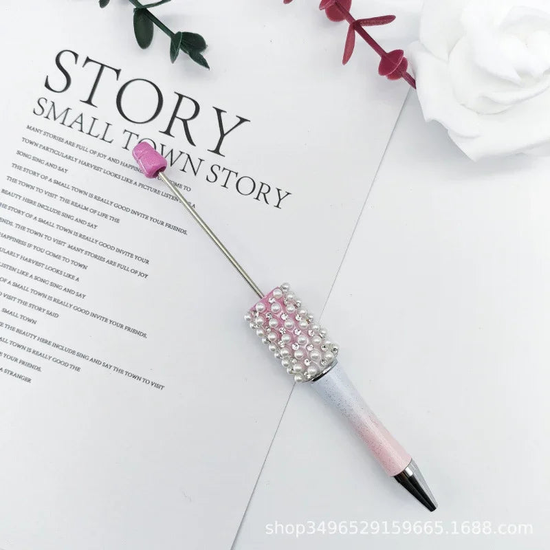 Pearl agate bead pen hand-threaded cute bead pen gradient three-color ballpoint pen | DIY Beadable Pen Craft Gift Idea