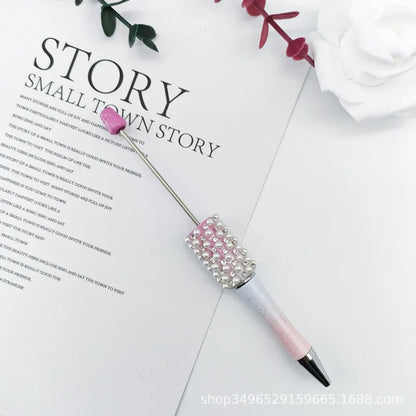 Pearl agate bead pen hand-threaded cute bead pen gradient three-color ballpoint pen