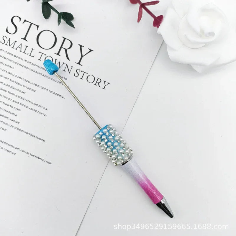 Pearl agate bead pen hand-threaded cute bead pen gradient three-color ballpoint pen | DIY Beadable Pen Craft Gift Idea
