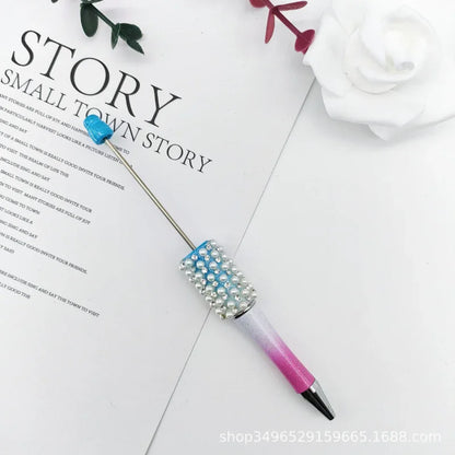 Pearl agate bead pen hand-threaded cute bead pen gradient three-color ballpoint pen