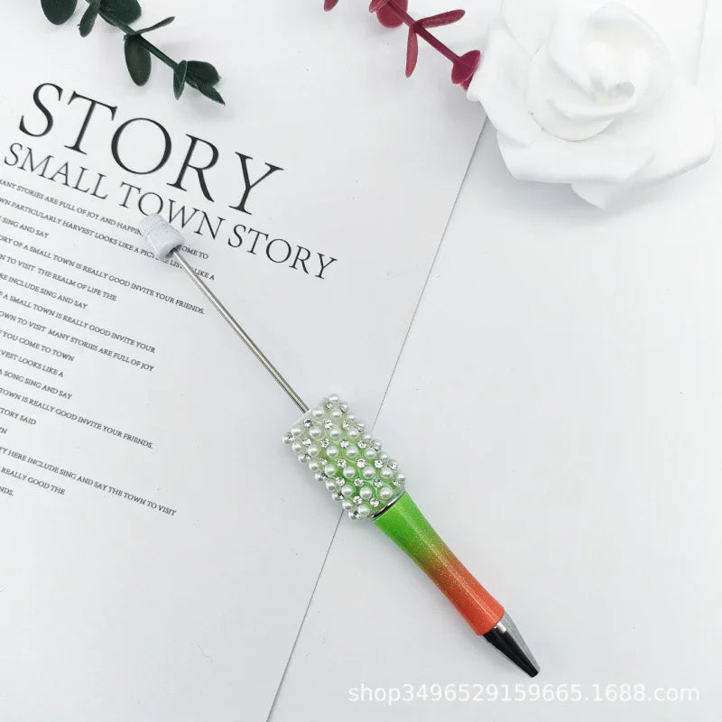 Pearl agate bead pen hand-threaded cute bead pen gradient three-color ballpoint pen | DIY Beadable Pen Craft Gift Idea
