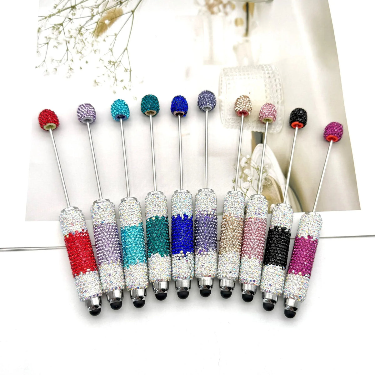 Touch screen gradient full diamond bead pen fun colored diamonds | DIY Beadable Pen Craft Gift Idea