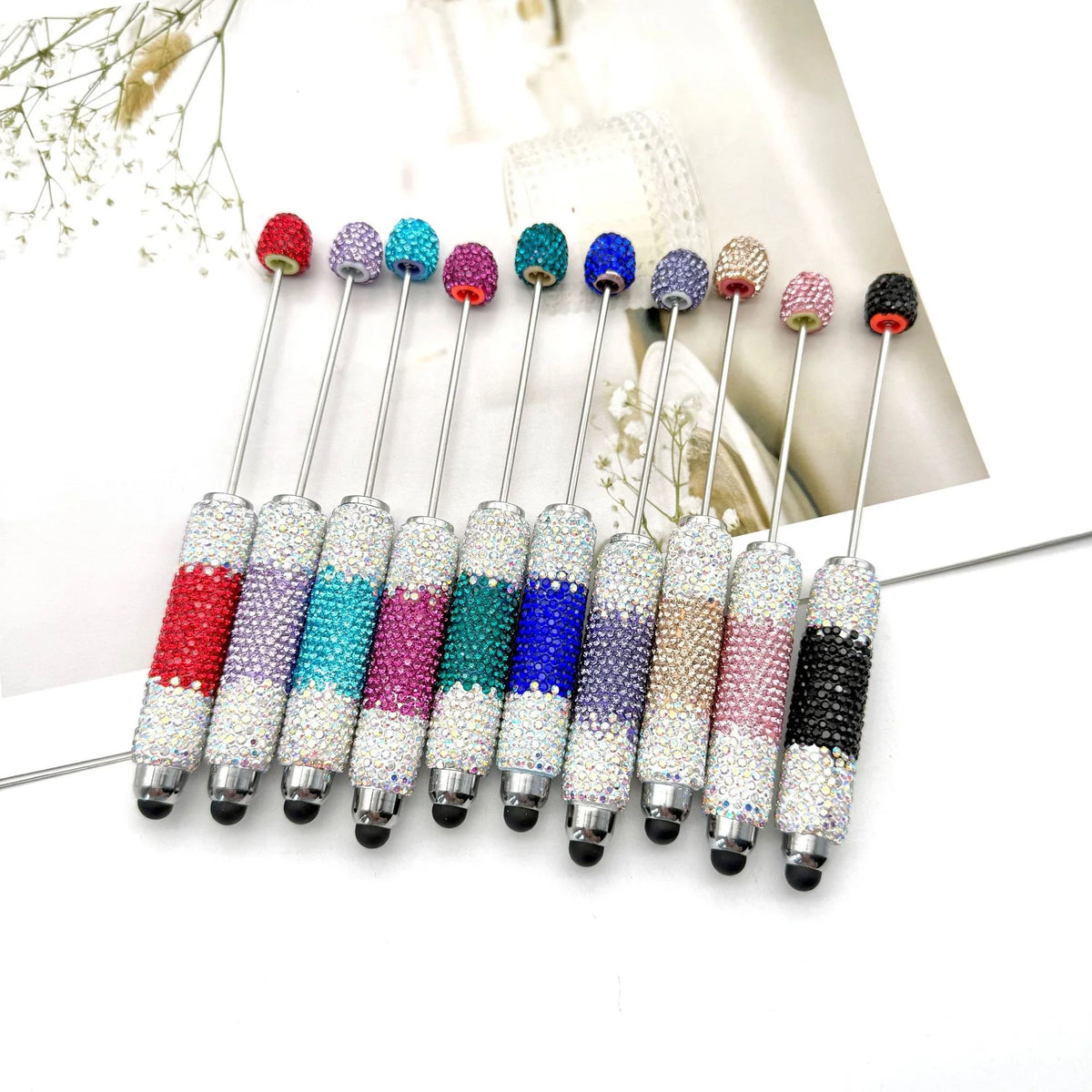 Touch screen gradient full diamond bead pen fun colored diamonds | DIY Beadable Pen Craft Gift Idea