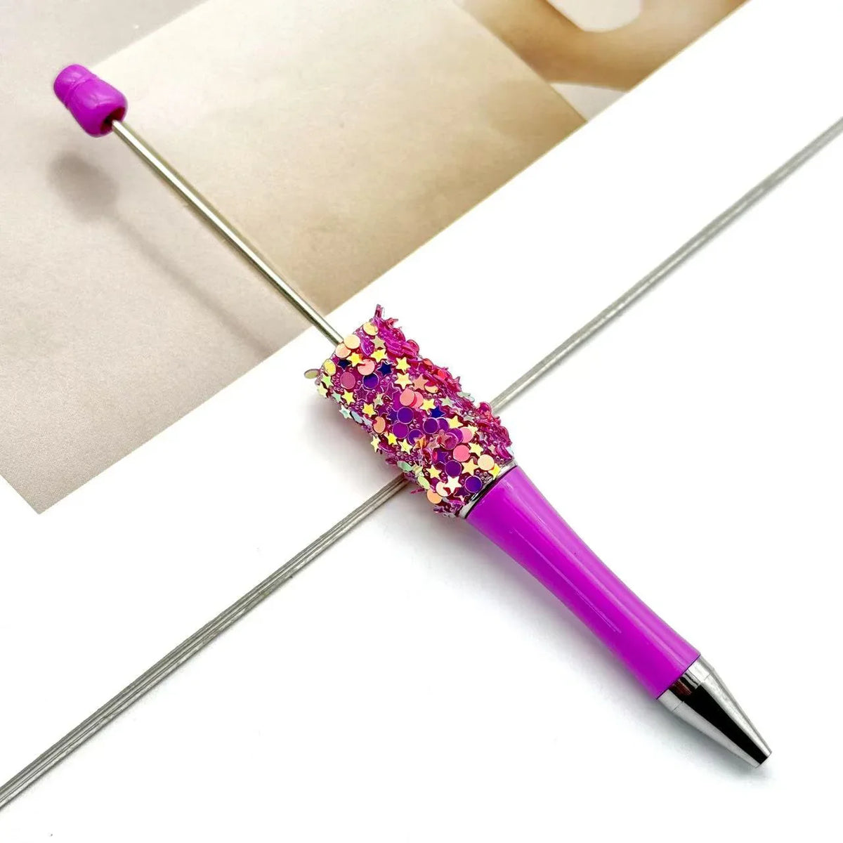 Twinkle Little Star Bead Pen Colorful Sparkling Sequin Ballpoint Pen | DIY Beadable Pen Craft Gift Idea