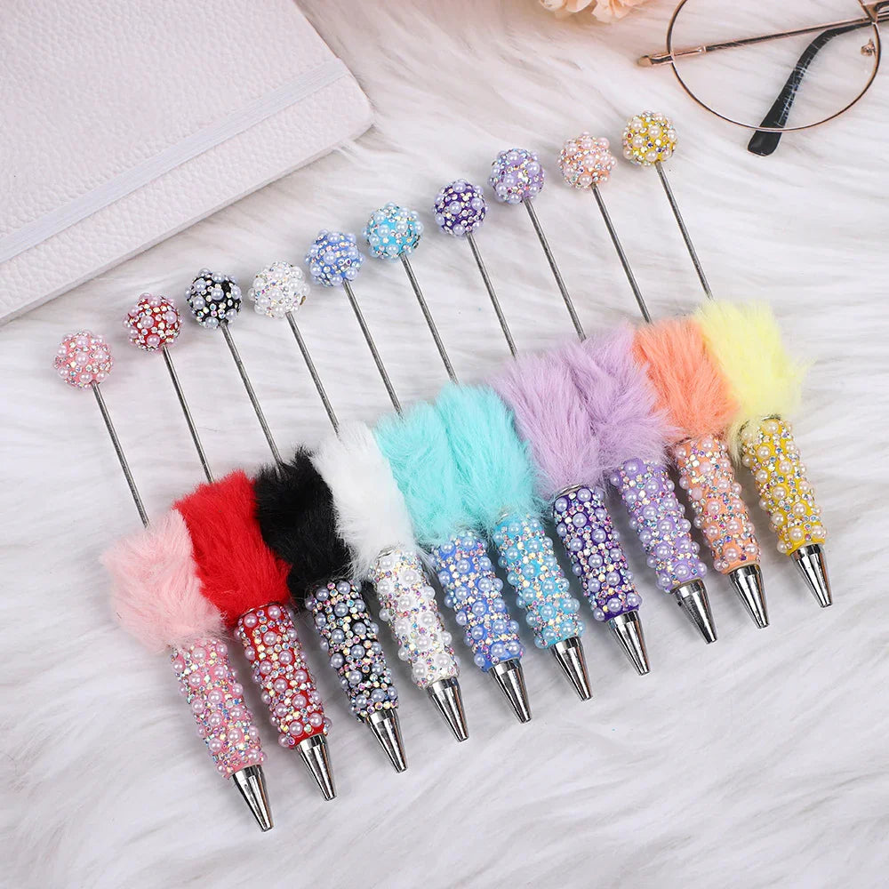 Plush pearl full diamond pen pure handmade furry diy diamond beaded pen | DIY Beadable Pen Craft Gift Idea
