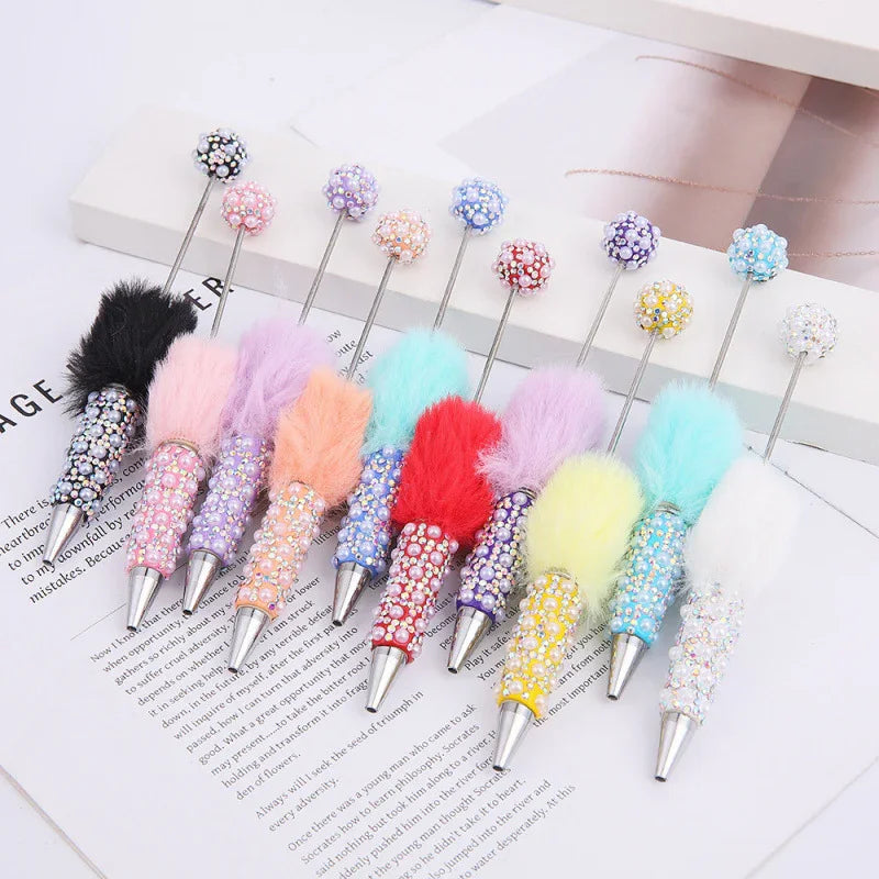 Plush pearl full diamond pen pure handmade furry diy diamond beaded pen | DIY Beadable Pen Craft Gift Idea
