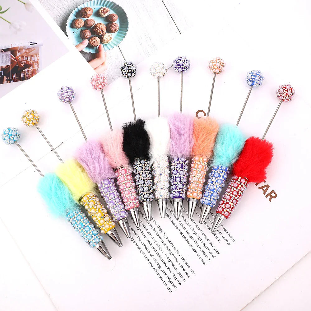 Plush pearl full diamond pen pure handmade furry diy diamond beaded pen