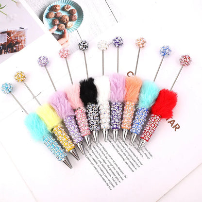 Plush pearl full diamond pen pure handmade furry diy diamond beaded pen