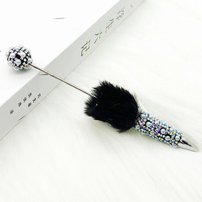 Plush pearl full diamond pen pure handmade furry diy diamond beaded pen