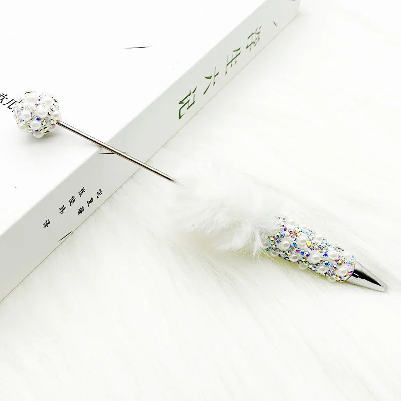 Plush pearl full diamond pen pure handmade furry diy diamond beaded pen