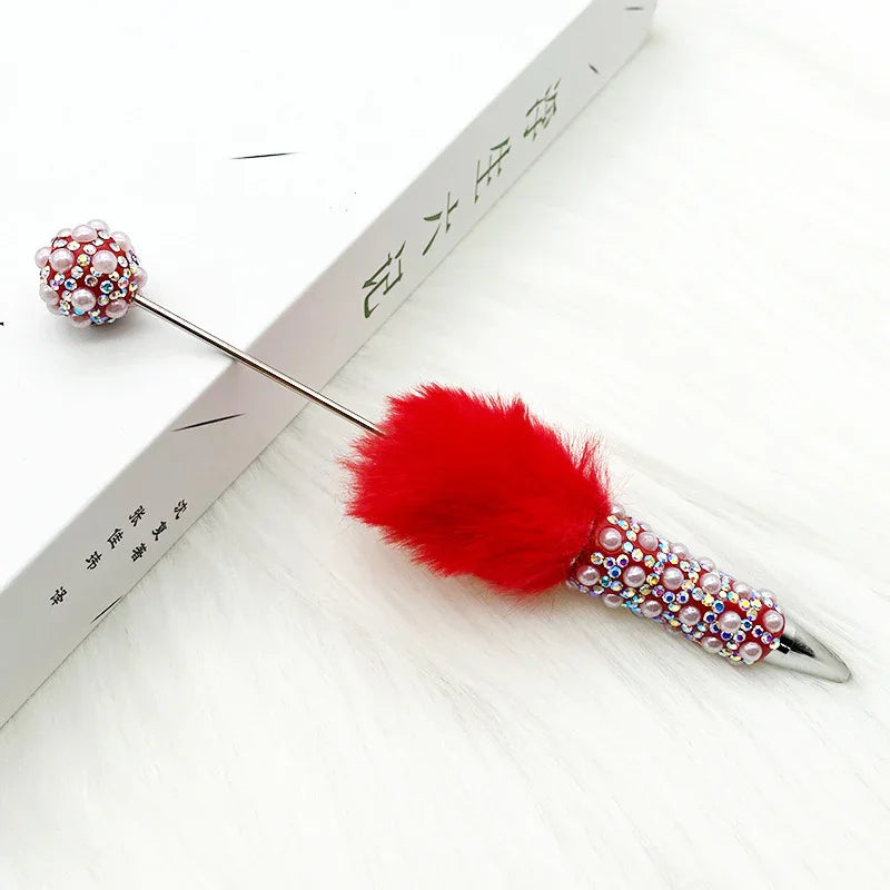 Plush pearl full diamond pen pure handmade furry diy diamond beaded pen