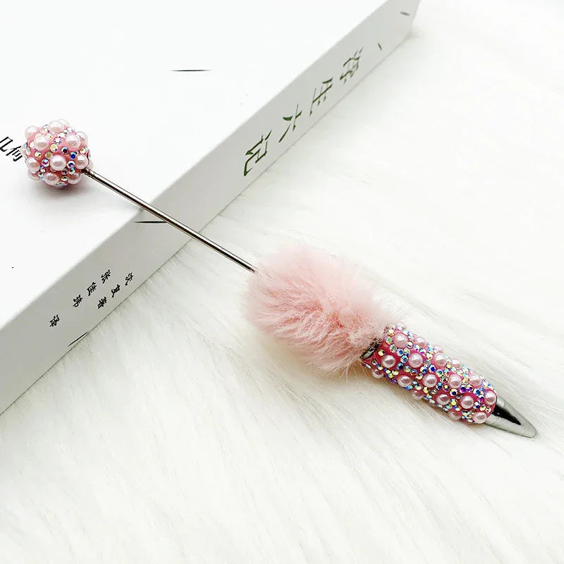 Plush pearl full diamond pen pure handmade furry diy diamond beaded pen | DIY Beadable Pen Craft Gift Idea