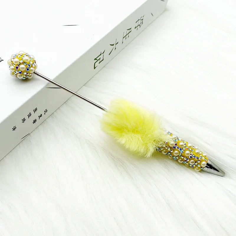 Plush pearl full diamond pen pure handmade furry diy diamond beaded pen