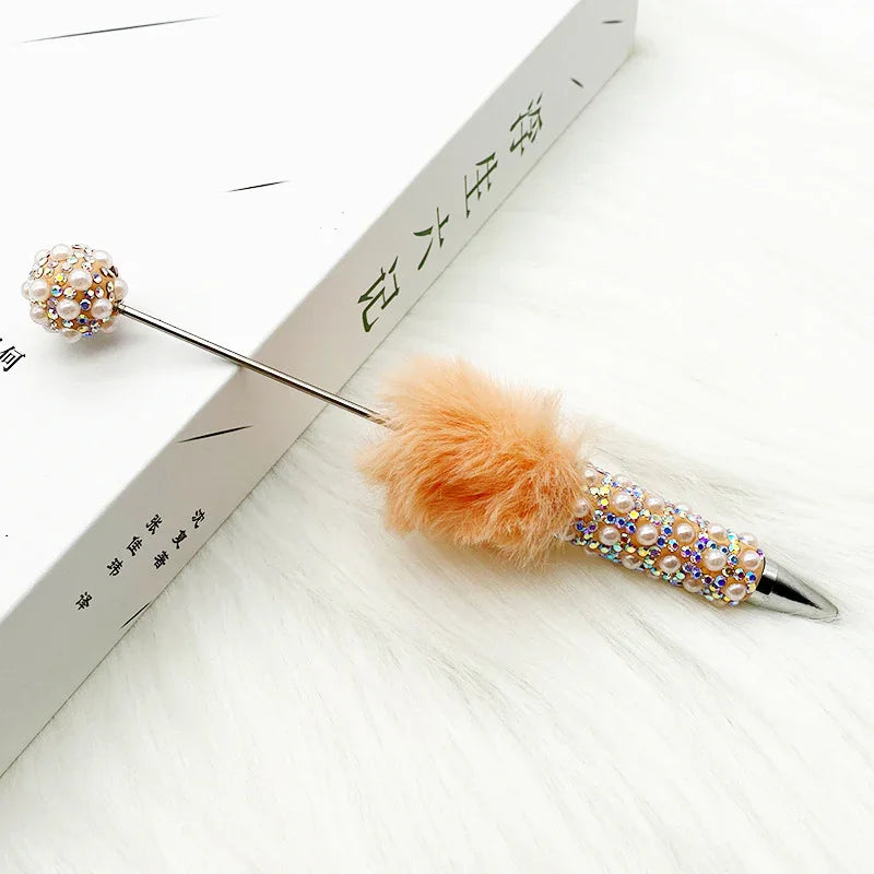 Plush pearl full diamond pen pure handmade furry diy diamond beaded pen | DIY Beadable Pen Craft Gift Idea