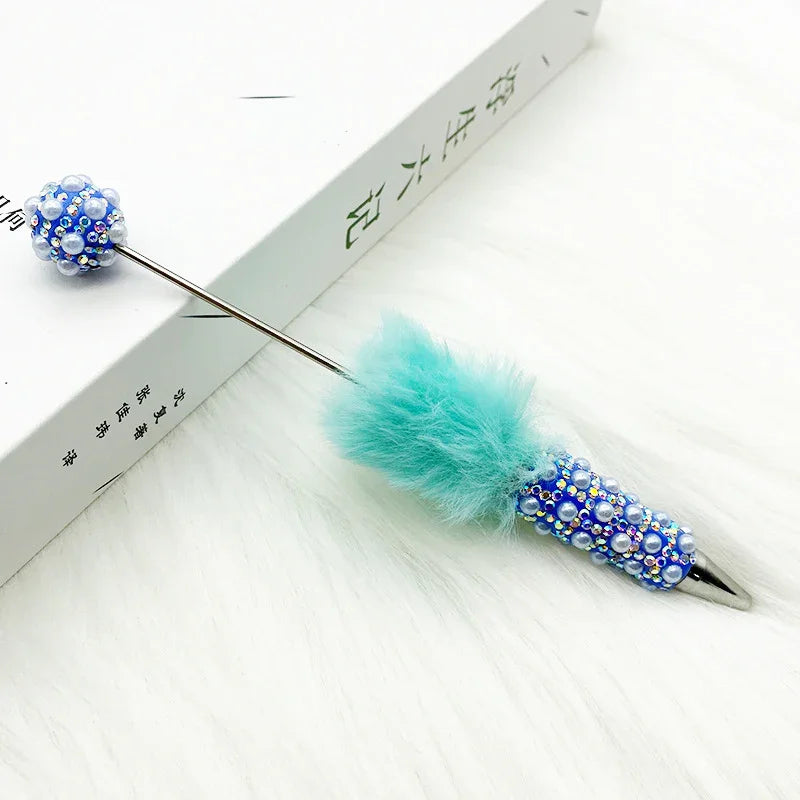 Plush pearl full diamond pen pure handmade furry diy diamond beaded pen