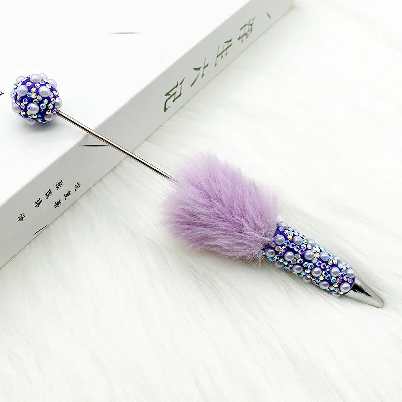 Plush pearl full diamond pen pure handmade furry diy diamond beaded pen | DIY Beadable Pen Craft Gift Idea
